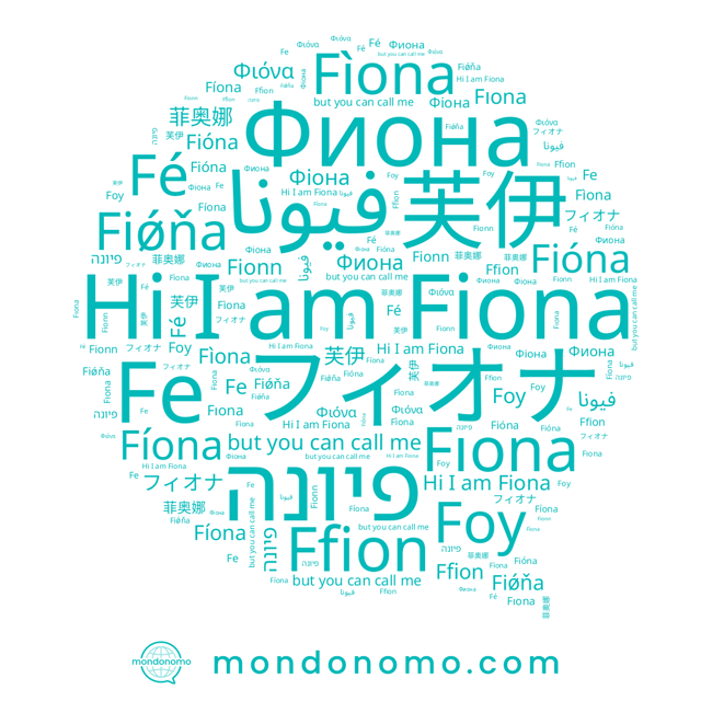 name Fíona, name 菲奥娜, name Fé, name Fe, name Fióna, name Φιόνα, name Fionn, name 芙伊, name Fiona, name Ffion, name فيونا, name Фіона, name Фиона, name Fiǿňa, name Foy, name פיונה, name Fıona, name Fìona