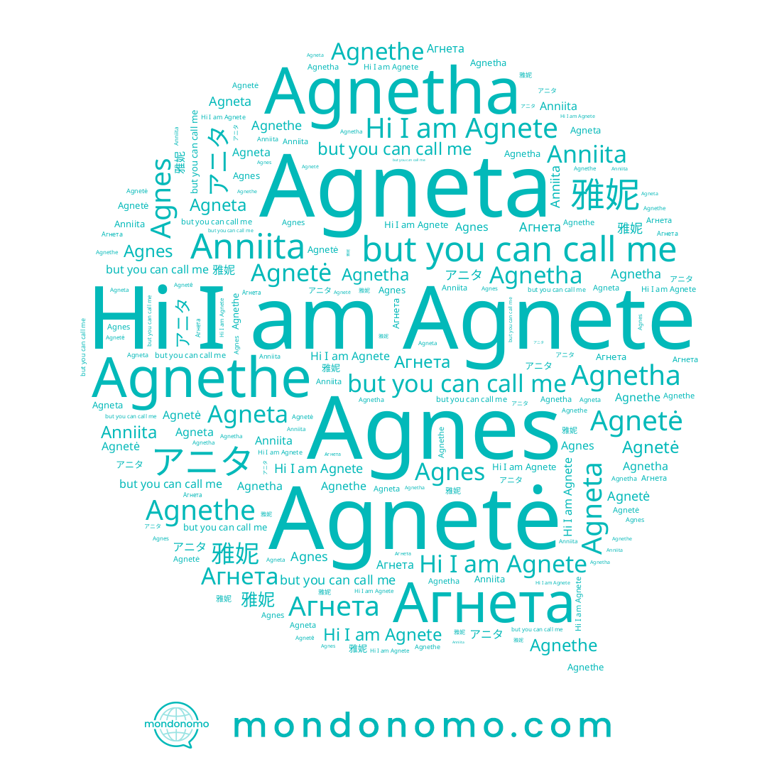 name Агнета, name Anniita, name Agnetė, name アニタ, name Agnethe, name Agnete, name Agnes, name 雅妮, name Agnetha, name Agneta