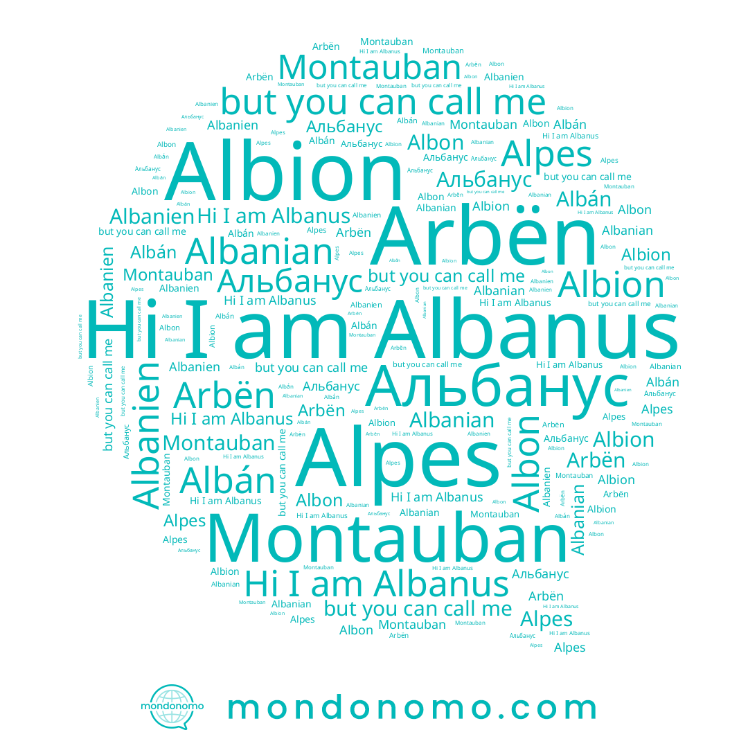 name Albion, name Montauban, name Albán, name Arbën, name Albanus, name Albon, name Альбанус