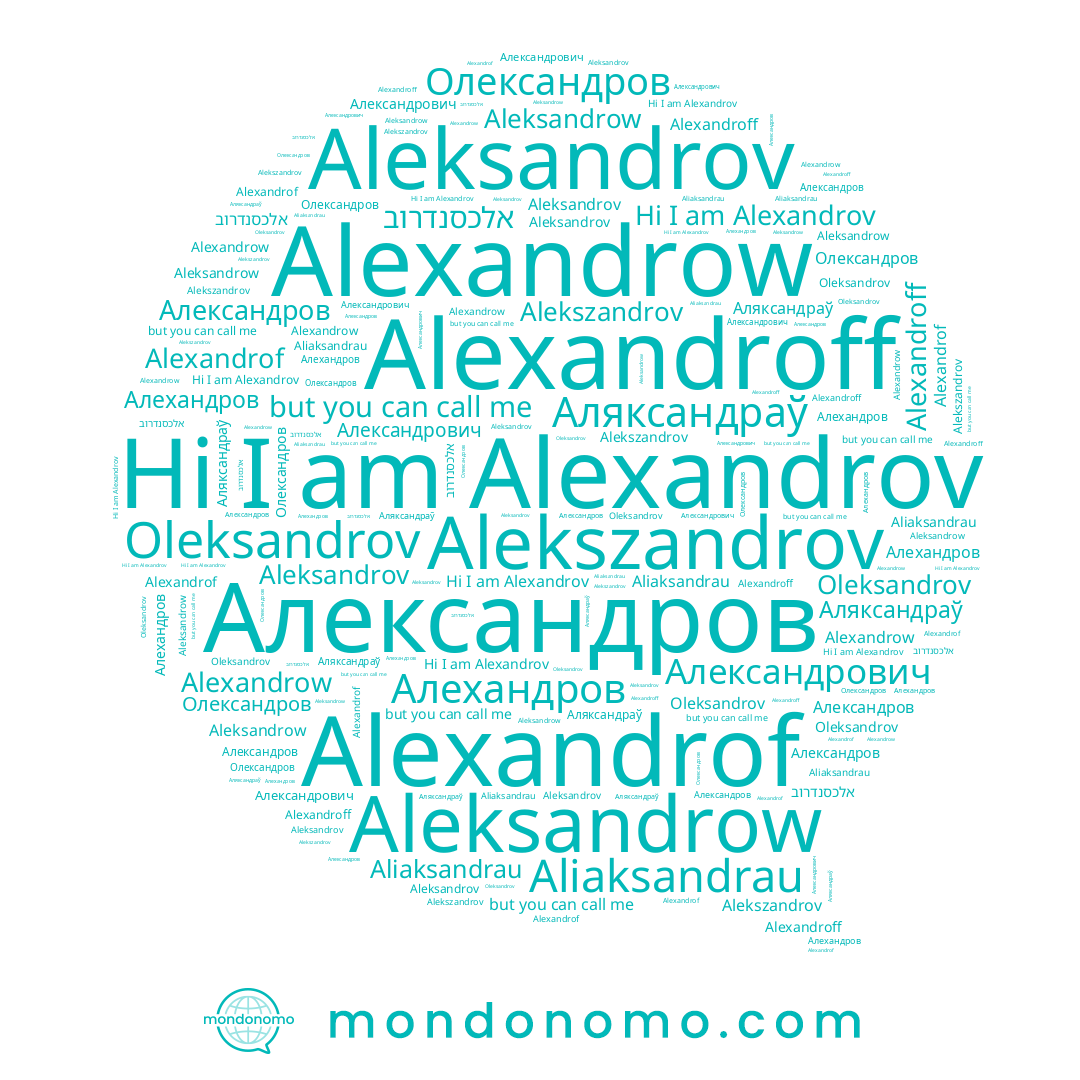 name Alekszandrov, name Александров, name Alexandrof, name Алехандров, name Aleksandrov, name אלכסנדרוב, name Alexandrow, name Олександров, name Aleksandrow, name Aliaksandrau, name Alexandrov, name Аляксандраў, name Oleksandrov, name Alexandroff