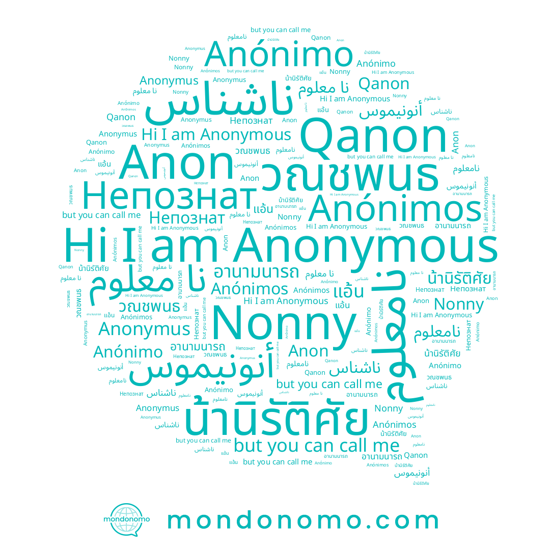 name Anónimo, name Anónimos, name Anon, name أنونيموس, name Nonny, name อานามนารถ, name น้านิรัติศัย, name วณชพนธ, name Непознат, name Qanon, name ناشناس, name نامعلوم, name Anonymous, name Anonymus