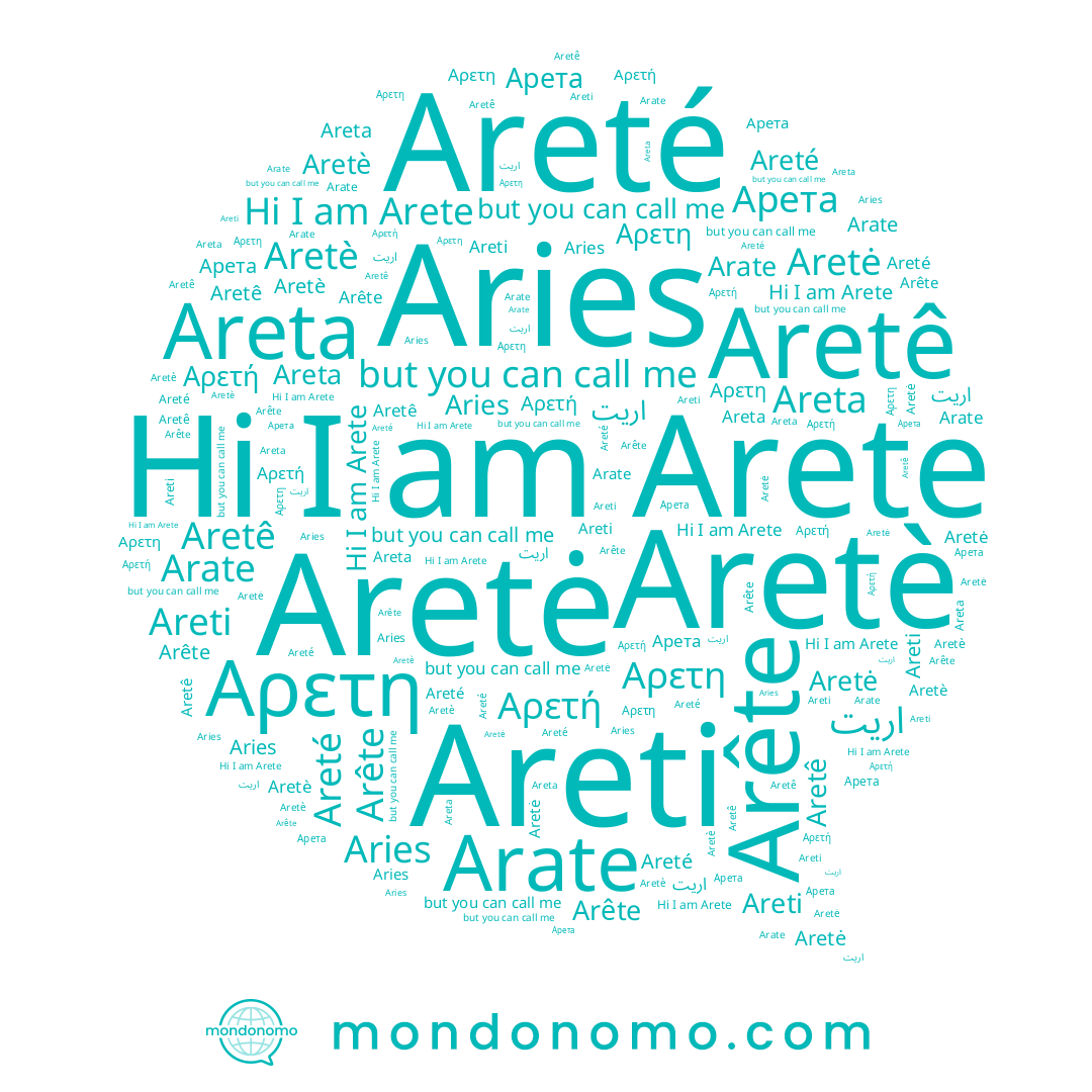 name Arate, name Arête, name Aretè, name Aries, name Arete, name Αρετή, name Aretê, name Арета, name Areti, name Aretė, name Areta, name اريت