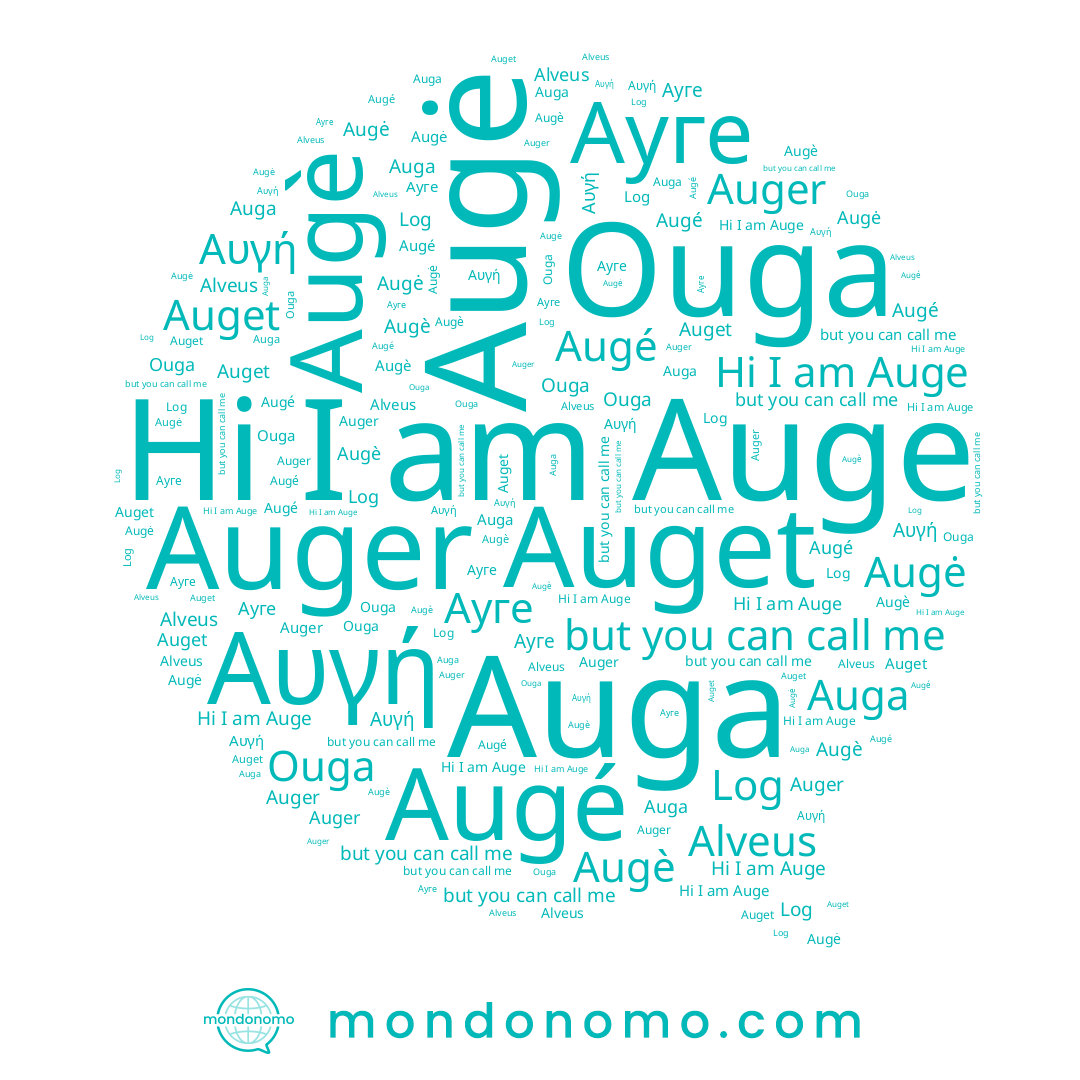 name Auget, name Augė, name Augé, name Αυγή, name Ауге, name Auge, name Ouga, name Augè, name Alveus, name Auger, name Log