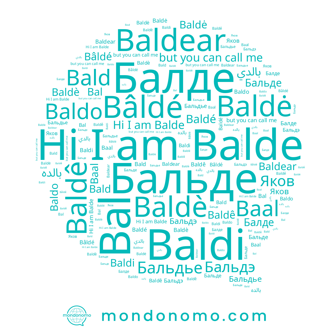 name Бальде, name Baldo, name Baldè, name بالده, name Baldear, name Baldi, name Bal, name Baldė, name بالدي, name Бальдэ, name Bâldé, name Baal, name Bald, name Baldê, name Balde, name Baldé, name Бальдье, name Балде, name Яков