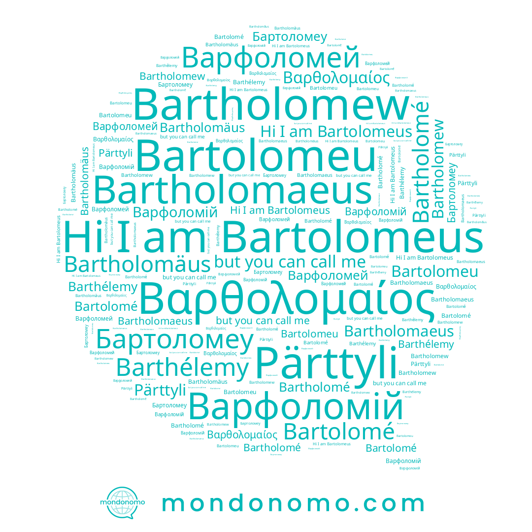 name Bartolomeus, name Bartholomew, name Barthélemy, name Bartolomé, name Βαρθολομαίος, name Bartholomäus, name Бартоломеу, name Bartolomeu, name Варфоломій, name Варфоломей, name Bartholomé, name Bartholomaeus, name Pärttyli