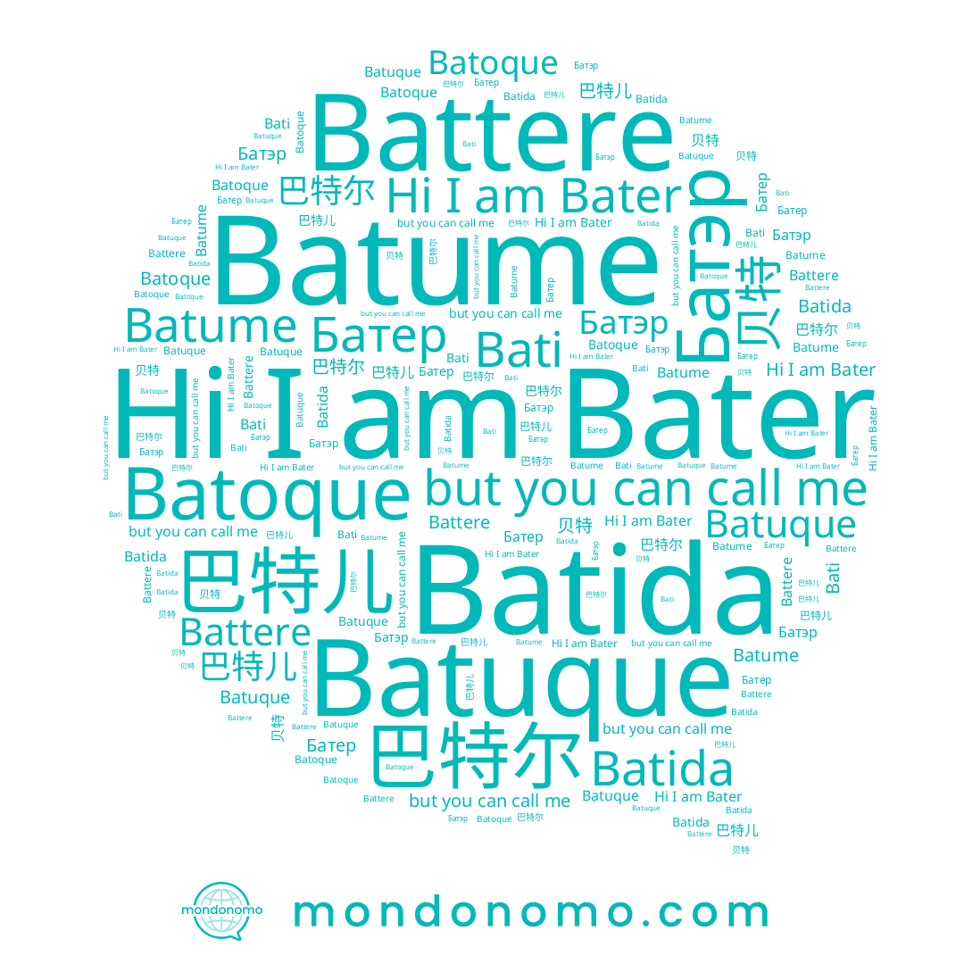 name Батер, name Batoque, name Batume, name Battere, name Батэр, name 巴特儿, name 巴特尔, name Bati, name Batida, name 贝特, name Bater