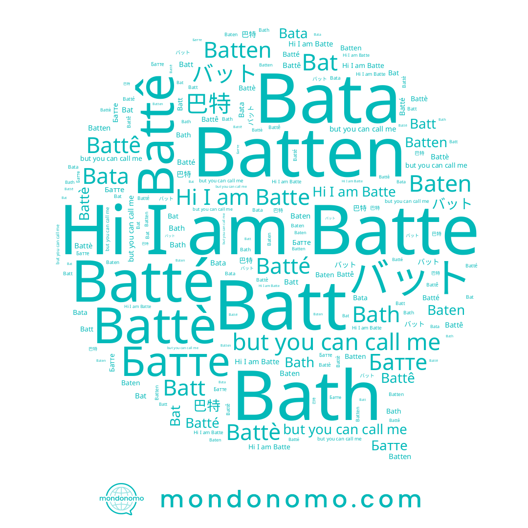name Battè, name Batt, name Batté, name Batten, name バット, name Bata, name Battê, name Батте, name 巴特, name Baten, name Batte, name Bath, name Bat