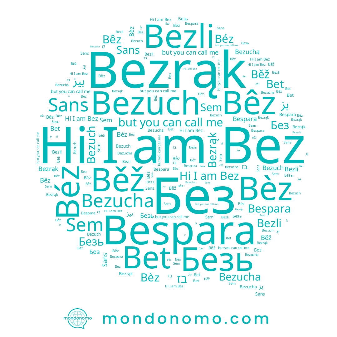 name Безь, name Bezuch, name Bèz, name Béz, name Sans, name Sem, name Bêz, name Bezli, name Běž, name Bez, name Bezucha, name بز, name Bet, name Bespara, name בז, name Bezrąk