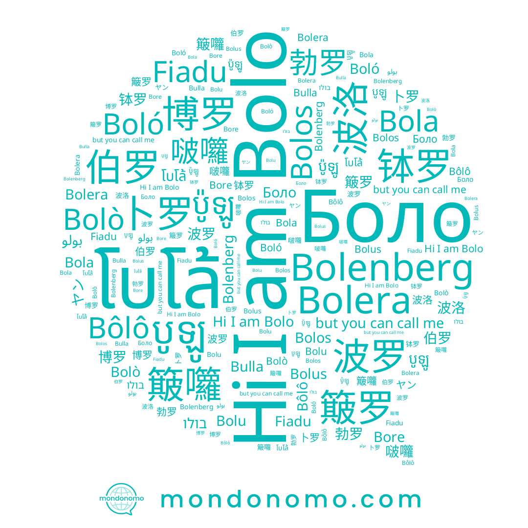 name Bolu, name Bolera, name 簸罗, name Boló, name โบโล้, name בולו, name Bore, name 勃罗, name Bolo, name Bolò, name 卜罗, name បូឡូ, name ヤン, name 啵囖, name Bola, name Bolos, name ប៉ូឡូ, name 波罗, name Bulla, name 钵罗, name Боло, name Bolus, name 波洛, name 簸囖, name Bolenberg, name Bôlô, name 博罗, name Fiadu, name 伯罗, name بولو