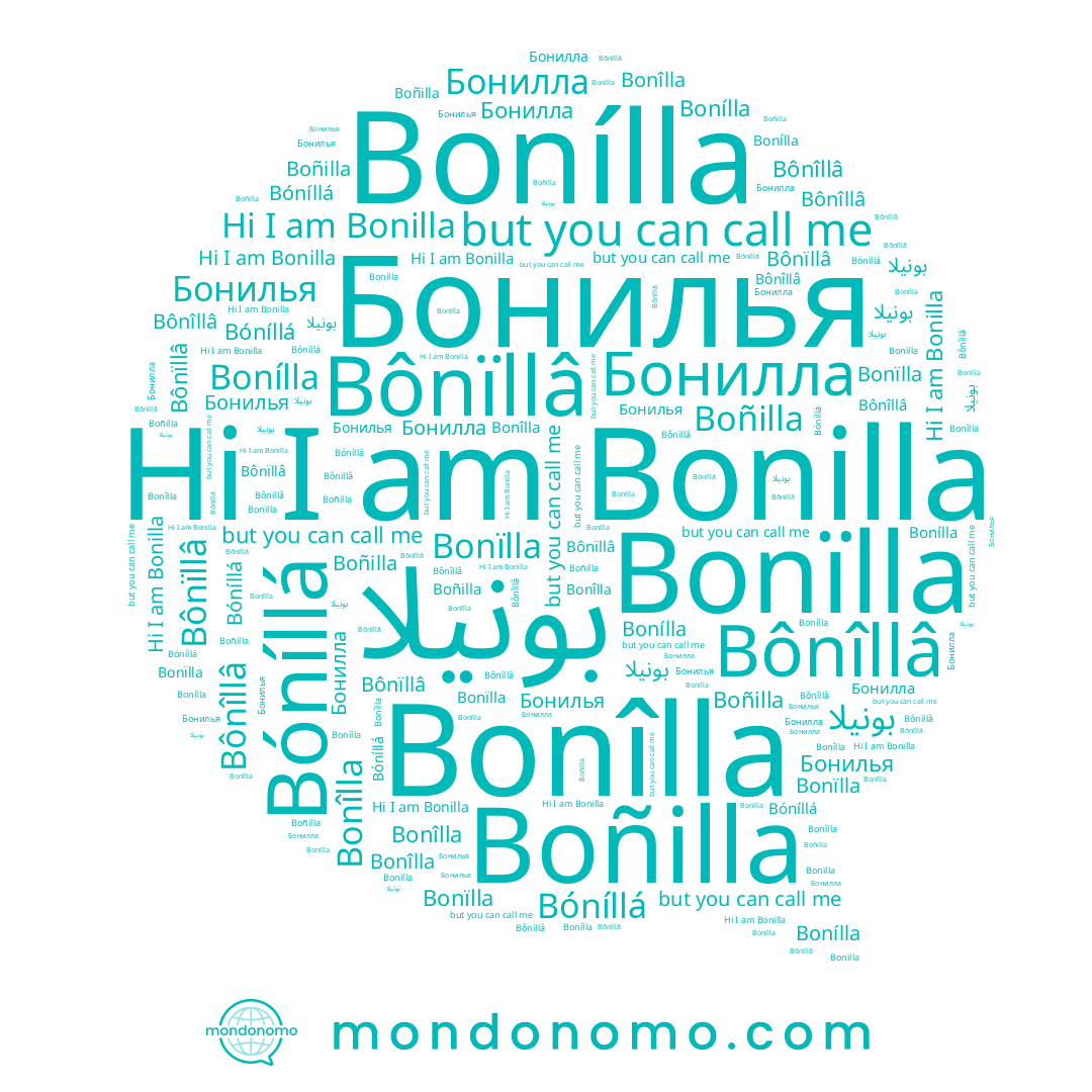 name Bonïlla, name Bonîlla, name Boñilla, name Бонилла, name Бонилья, name Bônïllâ, name Bóníllá, name Bonílla, name Bonilla, name Bônîllâ