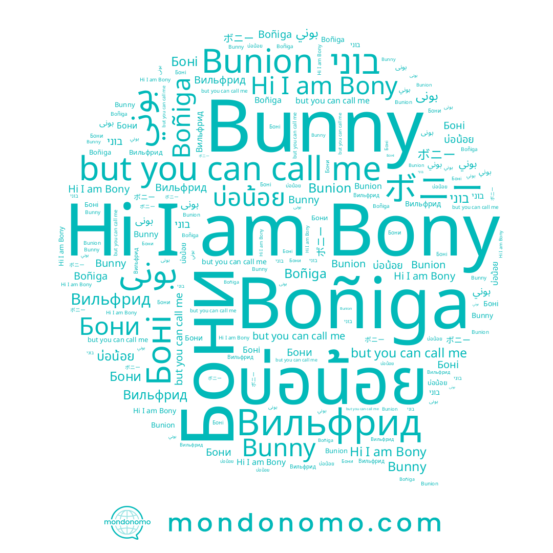 name Bunny, name Бони, name Boñiga, name בוני, name บ่อน้อย, name ボニー, name Bunion, name بوني, name Bony