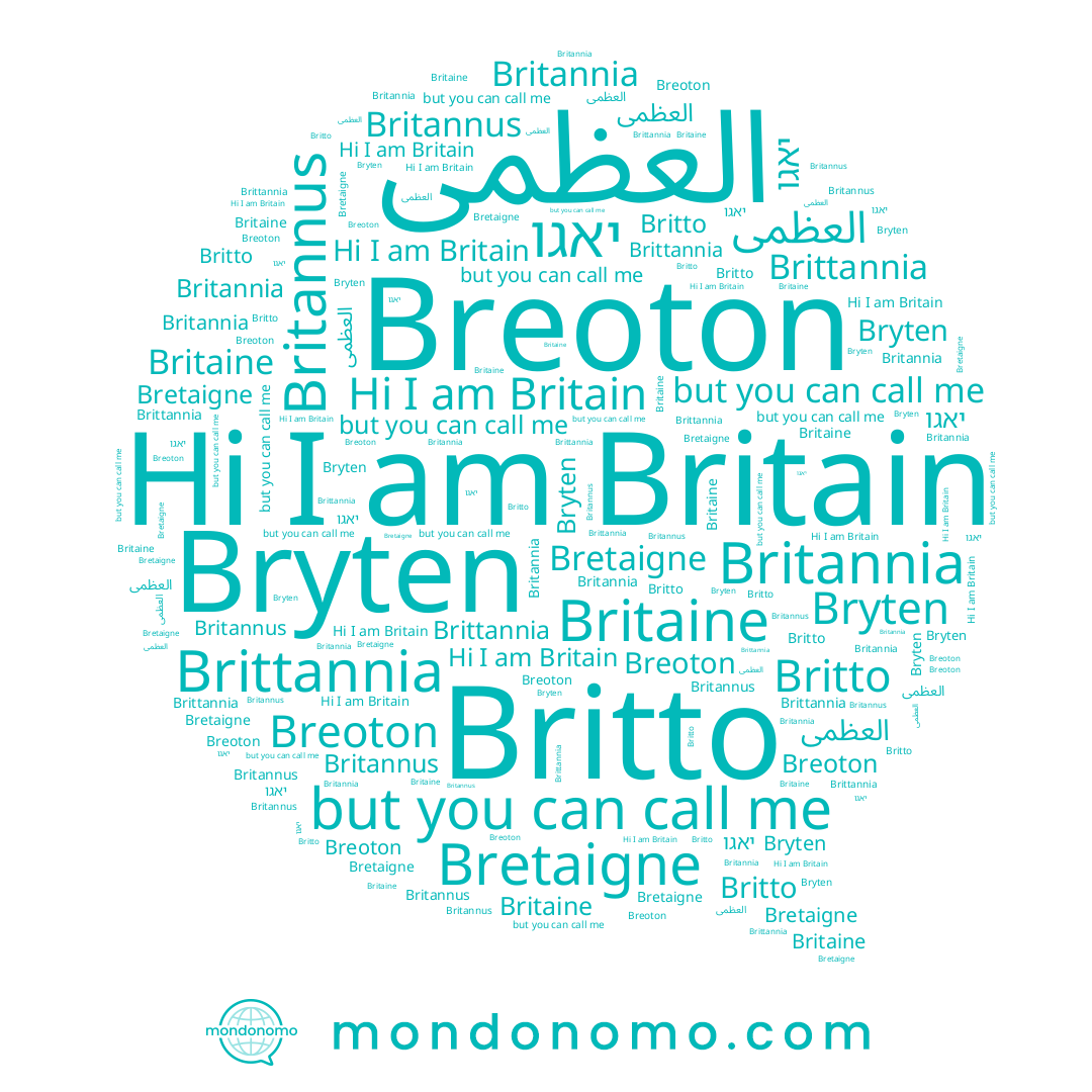 name Britto, name Breoton, name Bryten, name العظمى, name Brittannia, name יאגו, name Britain, name Britaine, name Bretaigne