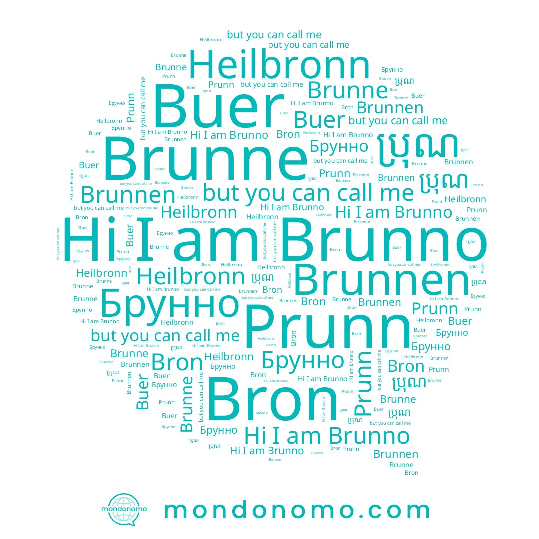 name Brunnen, name Brunno, name Buer, name Prunn, name Heilbronn, name Брунно, name Bron, name ប្រុណ, name Brunne