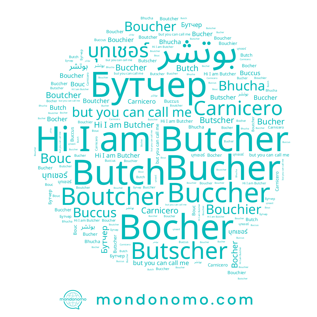 name Carnicero, name Butcher, name Bhucha, name Butch, name Butscher, name Buccus, name Bouc, name بوتشر, name Bucher, name บุทเชอร์, name Boutcher, name Boucher, name Bouchier, name Бутчер, name Buccher, name Bocher