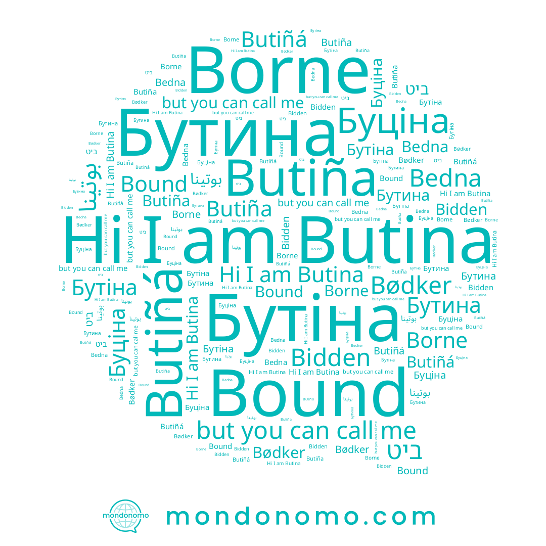 name Bedna, name Бутіна, name Butiña, name Borne, name Bound, name Bidden, name Butiñá, name بوتينا, name Butina, name Бутина, name Bødker