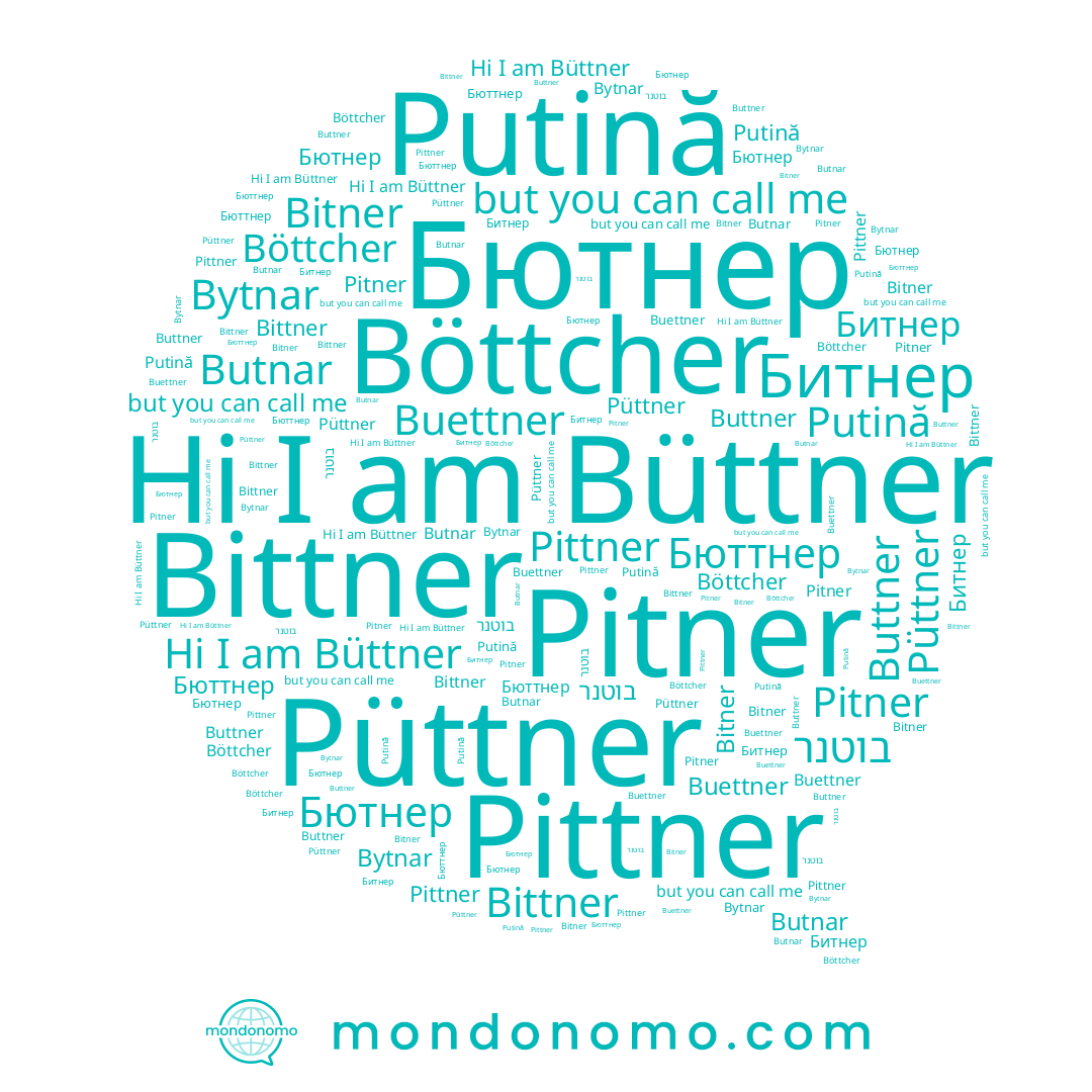 name Büttner, name Püttner, name Битнер, name Pittner, name Putină, name Bittner, name בוטנר, name Buttner, name Böttcher, name Bytnar, name Pitner, name Бюттнер, name Buettner, name Бютнер, name Butnar, name Bitner