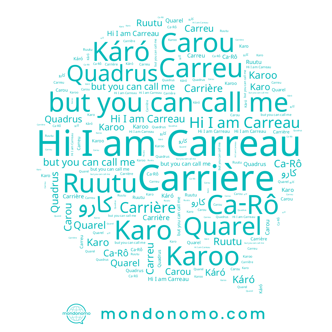 name Carrière, name كارو, name Carou, name Káró, name Karoo, name Karo, name Quarel, name Carreu, name Carreau, name Ruutu