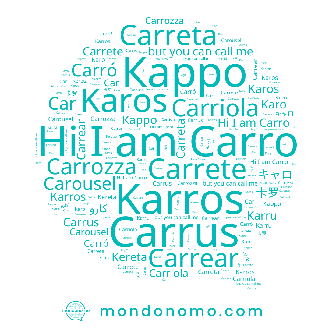 name Carrear, name Karros, name Carró, name キャロ, name Kereta, name كارو, name Карро, name Carrete, name Carro, name Carrozza, name Karo, name Karos, name Karru, name Carreta, name Car, name 卡罗, name Carriola, name Carrus