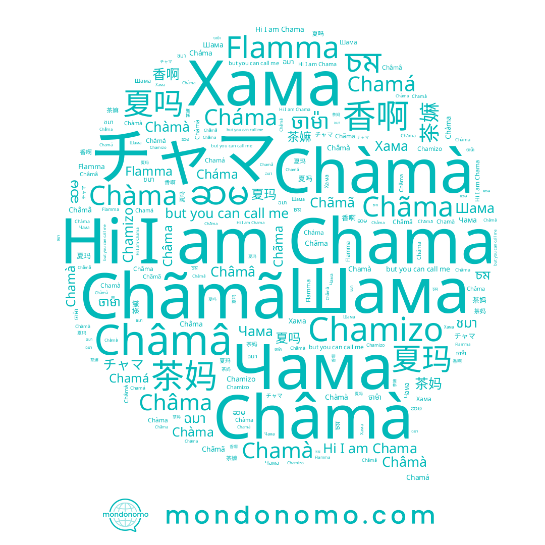 name ชามา, name Шама, name チャマ, name Хама, name 茶嫲, name Chàma, name ฉมา, name 茬鰢, name Chàmà, name Châma, name ဆမ, name ชมา, name Chamá, name 夏吗, name 香啊, name Chamizo, name 茶妈, name Cháma, name 夏玛, name Châmà, name চম, name Flamma, name Chãma, name ចាម៉ា, name Chãmã, name Chama, name Чама, name Chamà, name Châmâ