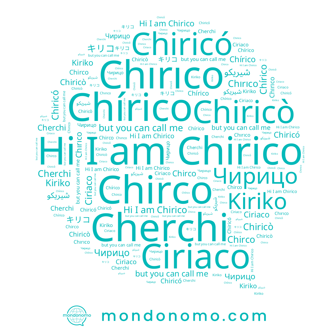 name Cherchi, name Чирицо, name Chirico, name Kiriko, name Chiricó, name Chirco, name Ciriaco, name キリコ, name Chírico, name Chırıco, name Chiricò
