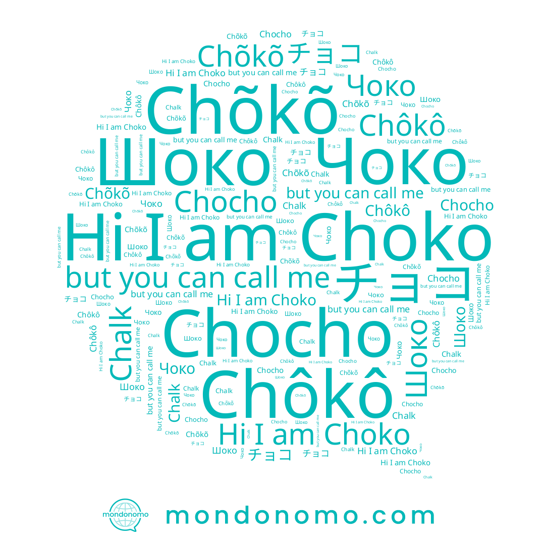 name Чоко, name Chõkõ, name Chôkô, name Шоко, name チョコ, name Chalk, name Chocho, name Choko