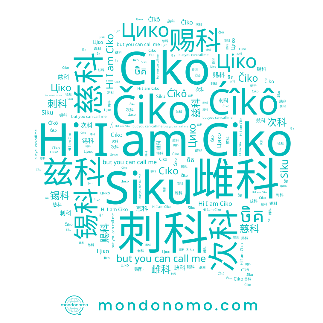 name Ціко, name 刺科, name 次科, name Siku, name 雌科, name 锡科, name Цико, name Ciko, name Cıko, name Čiko, name 兹科, name 赐科, name Ćîkô, name ចិគ, name 慈科