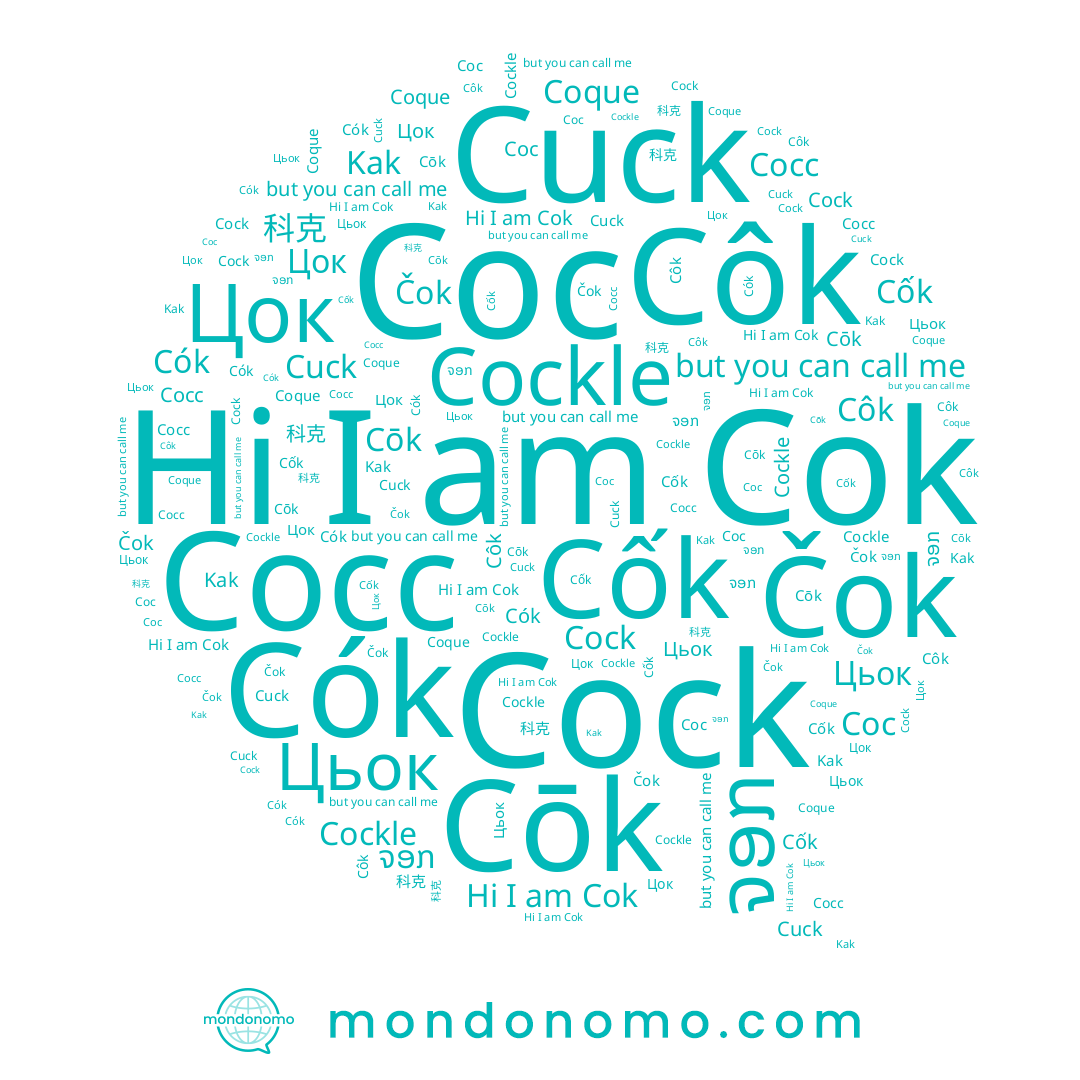 name Côk, name Cók, name Cuck, name 科克, name Cocc, name Čok, name Цок, name Coc, name Cốk, name ຈອກ, name Cok, name Kak, name Cockle, name Цьок, name Cock