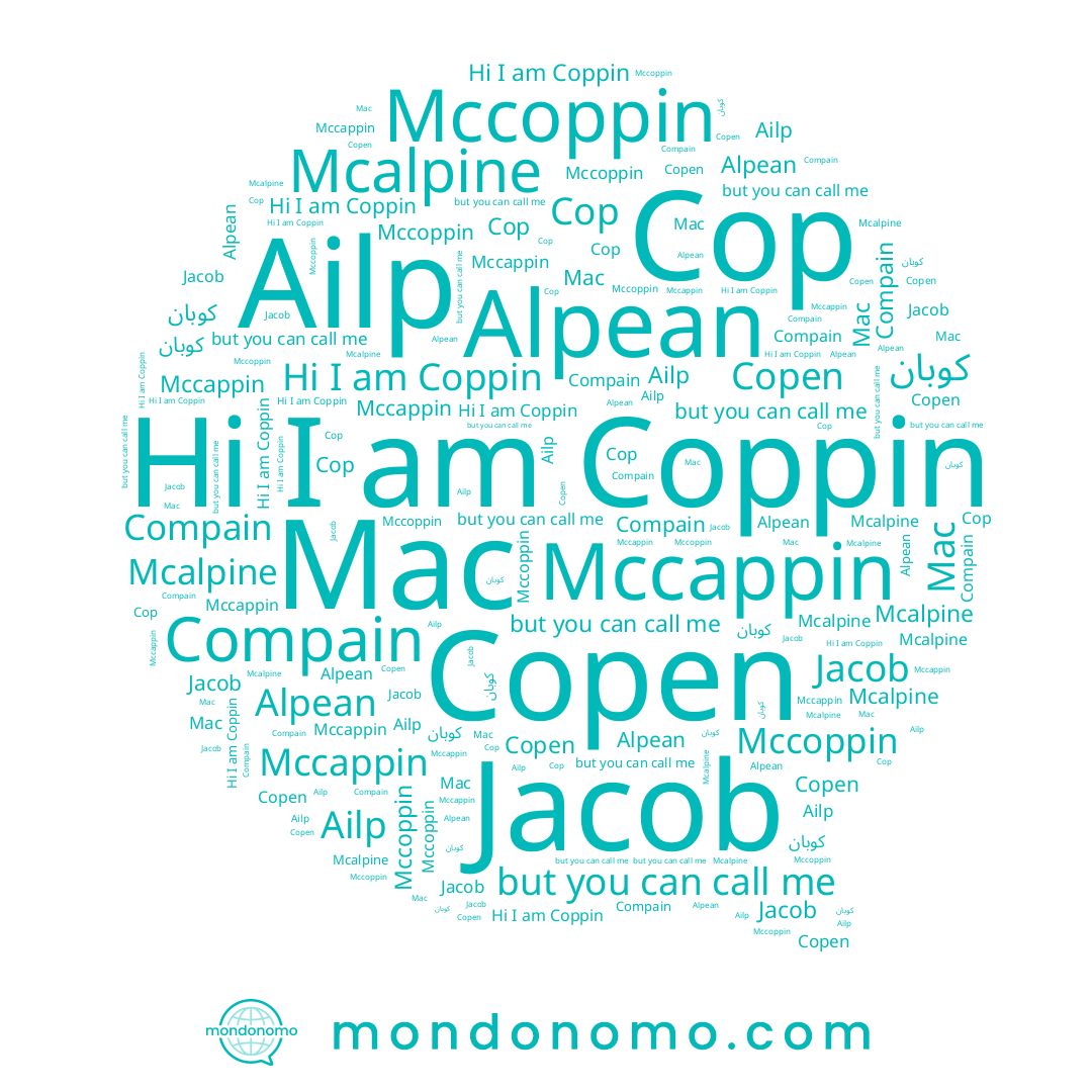 name Mccoppin, name Copen, name Compain, name Alpean, name Coppin, name Mccappin, name Ailp, name Cop, name Jacob, name Mac, name Mcalpine