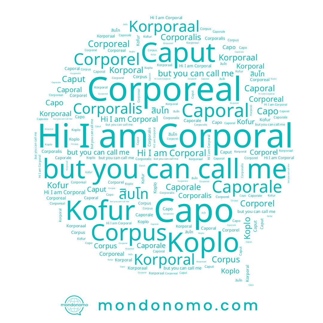 name Caporale, name สิบโท, name Koplo, name Korporal, name Korporaal, name Corporal, name Capo, name Caput, name Caporal, name Kofur