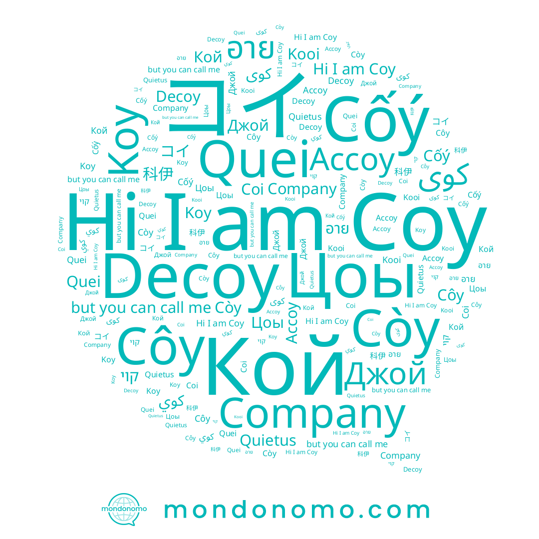 name كوى, name Company, name Джой, name Côy, name Còy, name Цоы, name Koy, name Coy, name Кой, name 科伊, name Quei, name Cốý, name Kooi, name Decoy, name อาย, name コイ, name Accoy