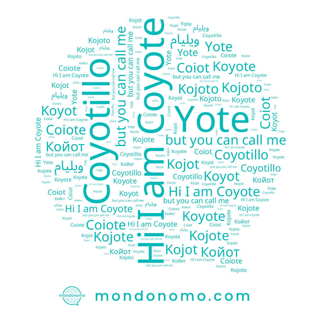 name ويليام, name Yote, name Coyotillo, name Kojoto, name Coyote, name Kojote, name Kojot, name Koyot, name Койот, name Koyote