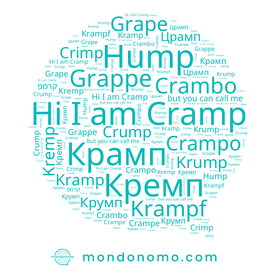 name Крамп, name קרמפ, name Crampo, name Krump, name Crampe, name Cramp, name Grappe, name Црамп, name Crump, name Grape, name Hump, name Kramp, name Krampf, name Kremp, name Крумп, name Кремп, name Crambo