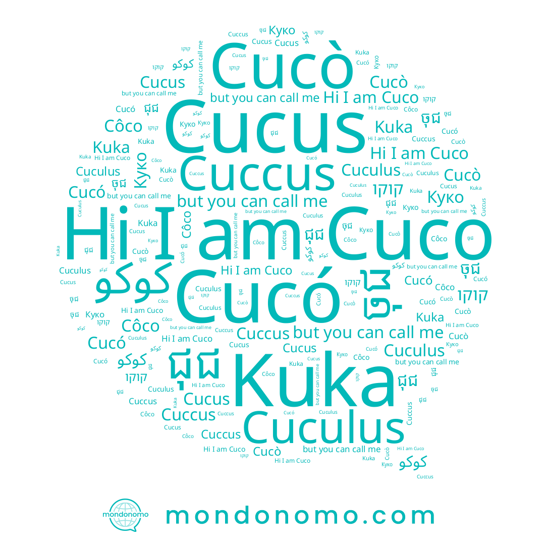 name Cuco, name Куко, name ចុជ, name Côco, name Cucó, name Cucus, name Kuka, name ជុជ, name Cucò, name Cuccus, name קוקו