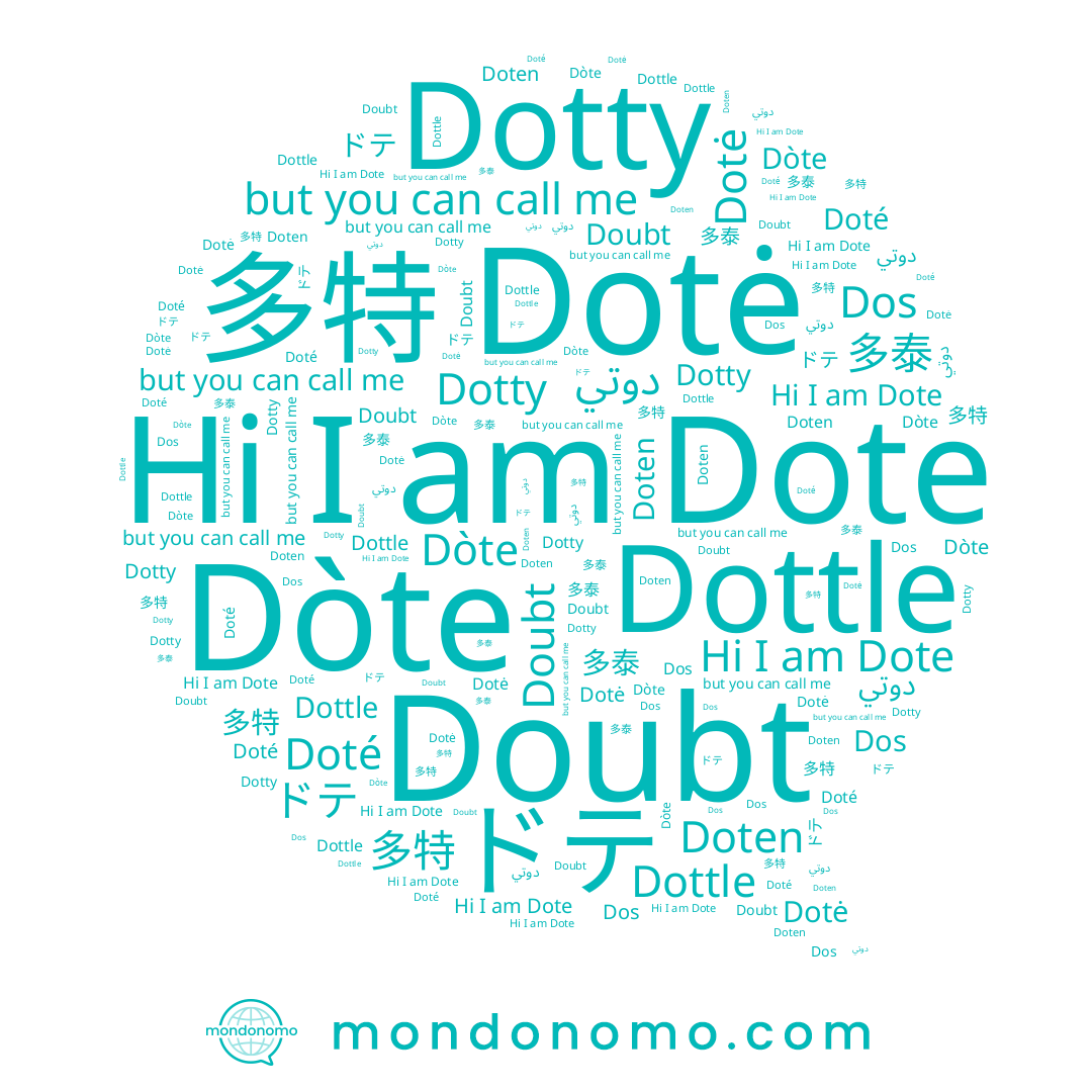 name Dos, name 多特, name Doté, name Doubt, name ドテ, name Dote, name Doten, name Dòte, name 多泰, name Dotty, name Dottle, name Dotė, name دوتي