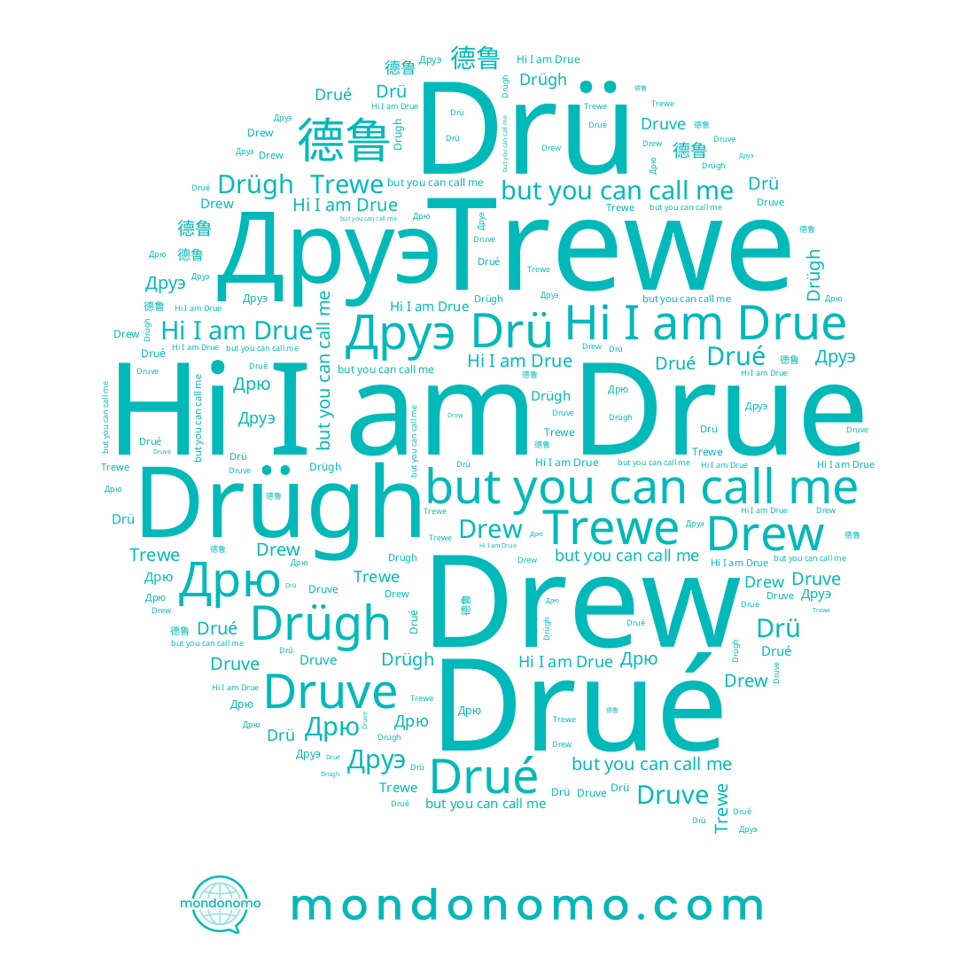 name Drügh, name Drew, name Друэ, name Drü, name 德鲁, name Trewe, name Drué, name Drue, name Druve, name Дрю