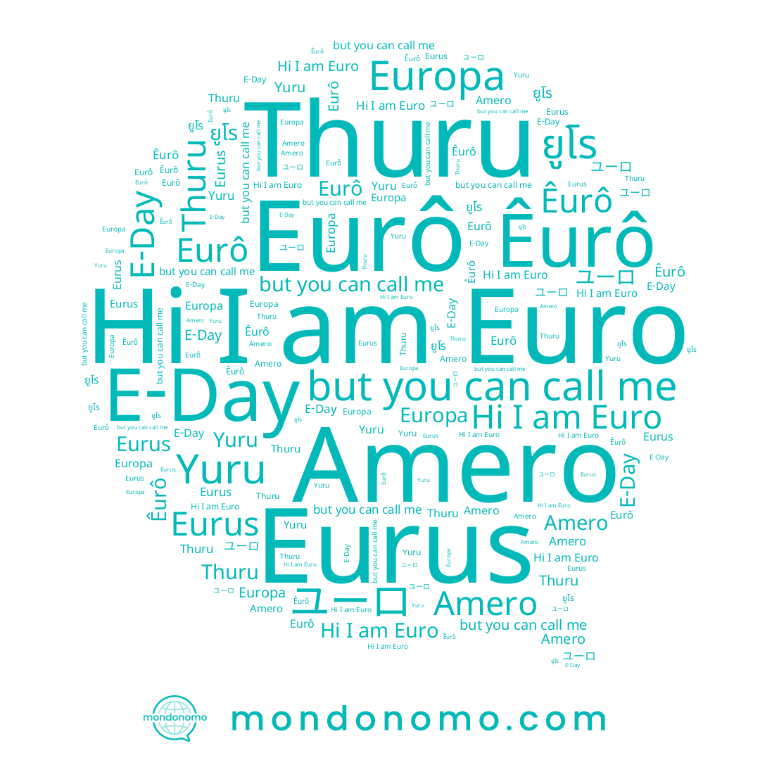 name Thuru, name Europa, name E-Day, name Êurô, name Amero, name Euro, name ยูโร, name Yuru, name Eurô