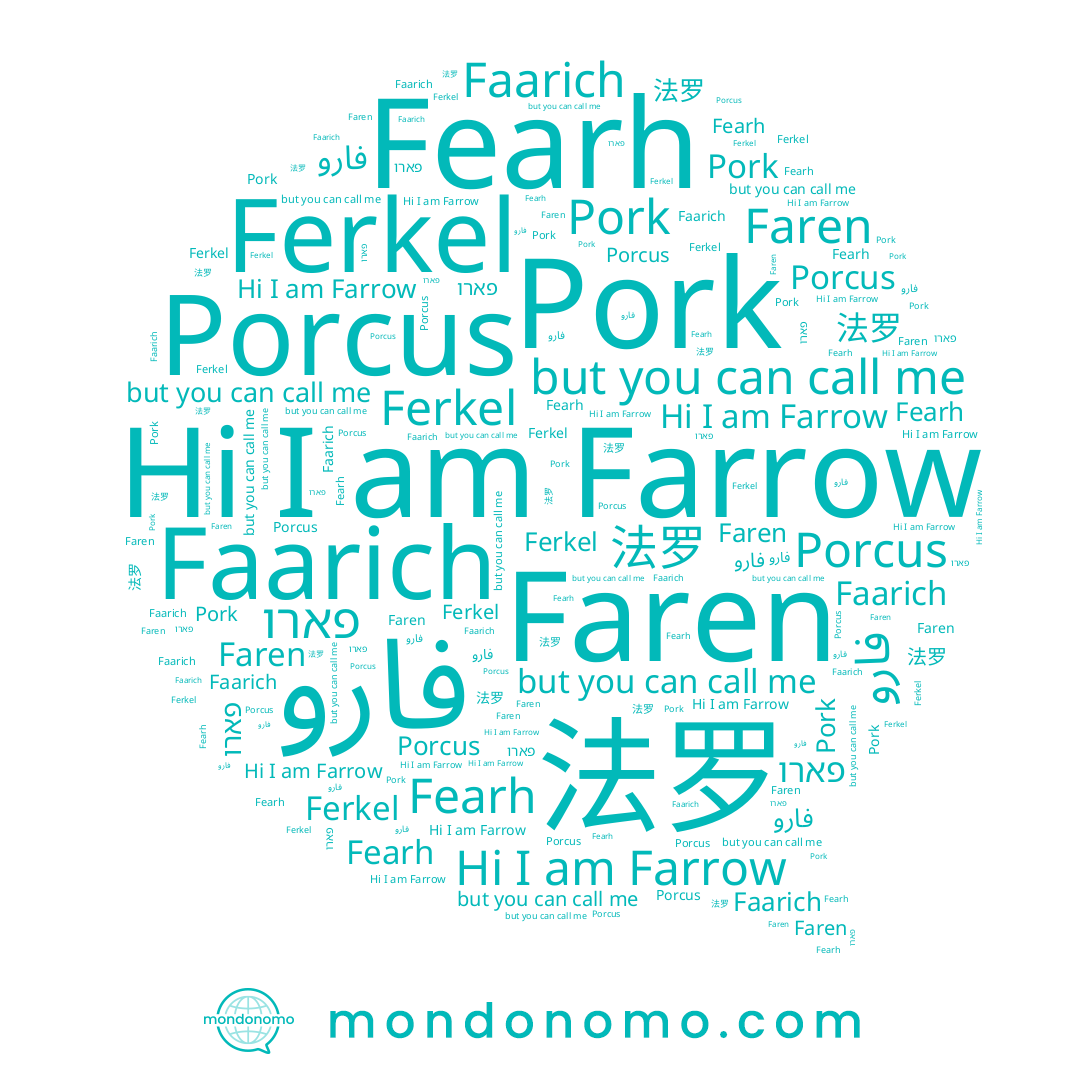 name Faren, name Faarich, name Farrow, name Ferkel, name Pork, name 法罗, name פארו, name فارو, name Fearh