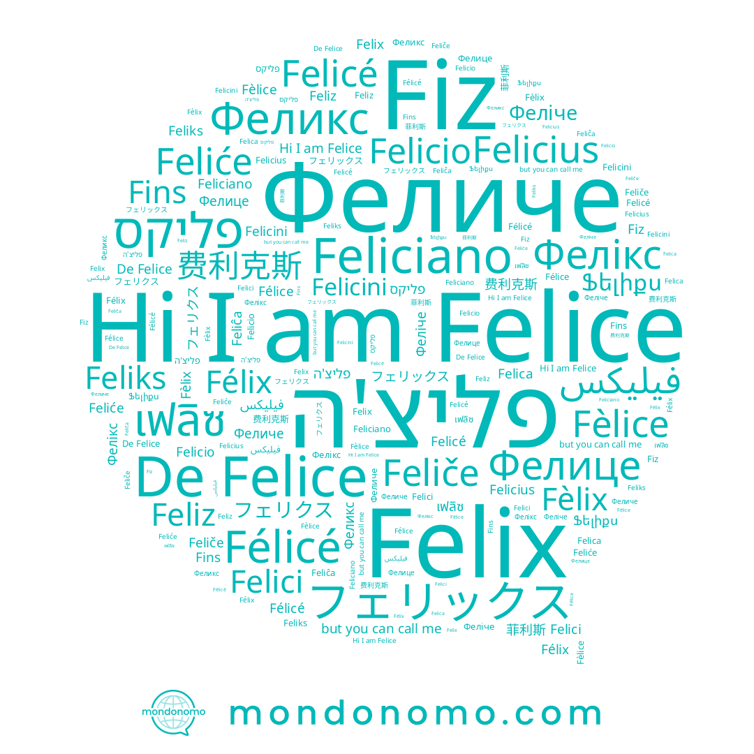 name Fèlice, name Felice, name Feliks, name Felix, name Фелице, name פליקס, name เฟลิซ, name Ֆելիքս, name Felicé, name Feliče, name Fins, name Felici, name فيليكس, name Фелікс, name 费利克斯, name Felicio, name Feliz, name Félix, name פליצ'ה, name Felicini, name De Felice, name Fiz, name Feliće, name Fèlix, name Feliĉa, name フェリクス, name Феліче, name Felica, name Félicé, name フェリックス, name Felicius, name Феликс, name Feliciano, name Félice, name 菲利斯