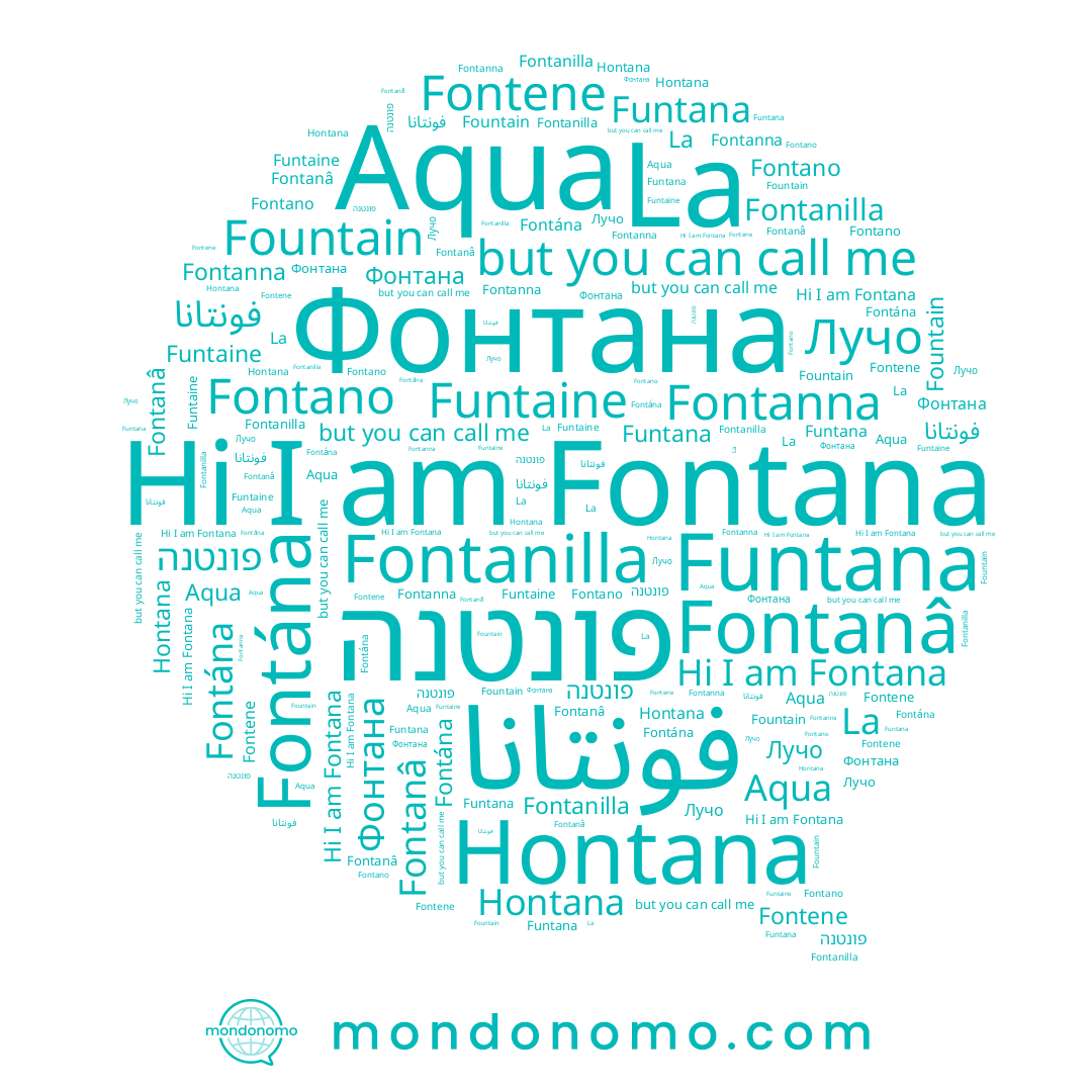 name Fontana, name Fontano, name Hontana, name La, name Fontanâ, name Funtaine, name فونتانا, name Fountain, name Fontanilla, name Лучо, name Фонтана, name פונטנה, name Fontanna