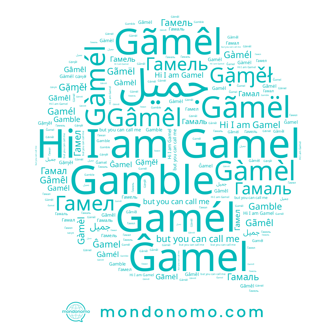 name Гамель, name Гамел, name جميل, name Gãmêl, name Gamel, name Gặɱěł, name Gamél, name Gãmël, name Gamble, name Ĝamel, name Gàmél, name Гамал, name Gâmêl, name Gàmèl