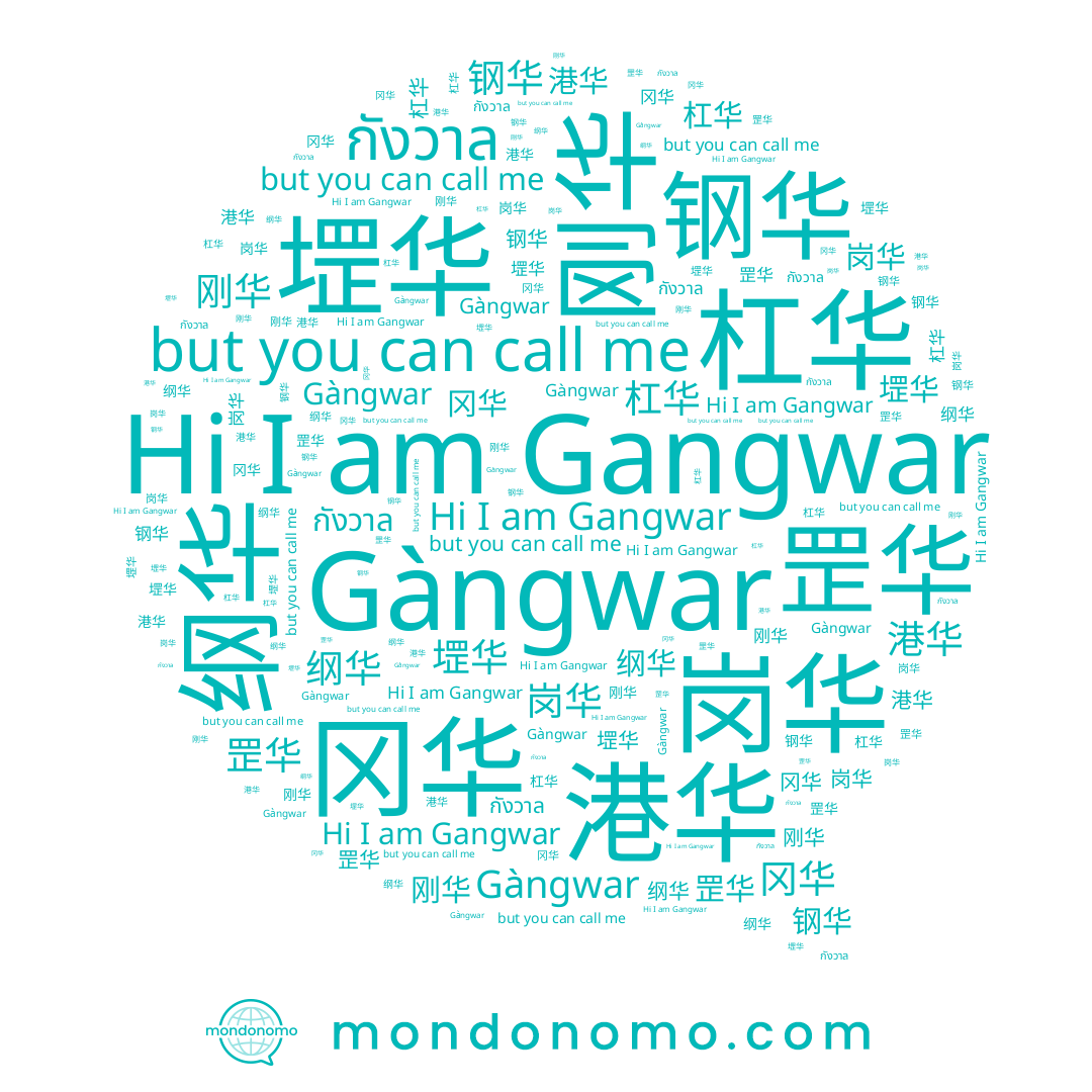 name Gangwar, name 杠华, name 钢华, name 港华, name Gàngwar, name กังวาล, name 堽华, name 冈华, name 罡华, name 刚华, name 纲华, name 岗华