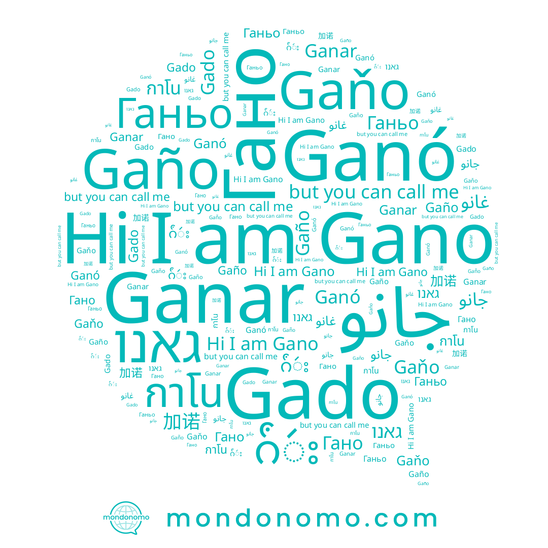 name Ганьо, name Гано, name 加诺, name Gaňo, name Ganar, name Ganó, name ဂ်ံဴး, name غانو, name جانو, name Gado, name กาโน, name גאנו, name Gaño, name Gano