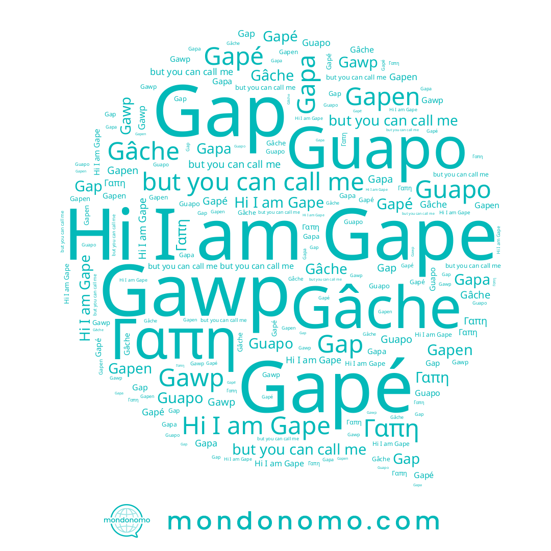 name Gape, name Gapé, name Gâche, name Gapen, name Γαπη, name Guapo