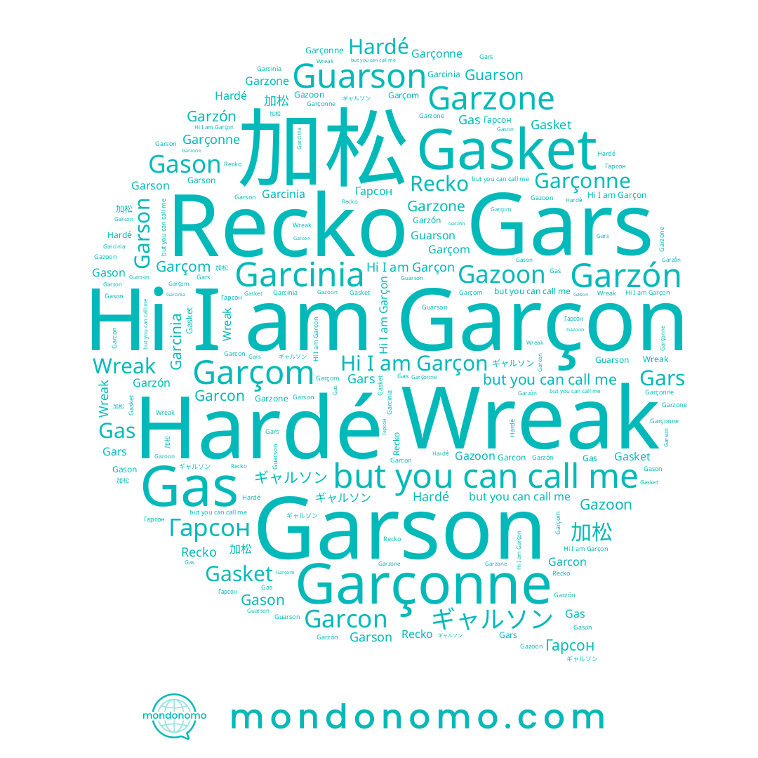 name Hardé, name Garçom, name Garcon, name ギャルソン, name Garçon, name Гарсон, name Gas, name Garçonne, name Garzón, name 加松, name Garzone, name Garson, name Gazoon, name Recko, name Garcinia, name Wreak, name Guarson, name Gason