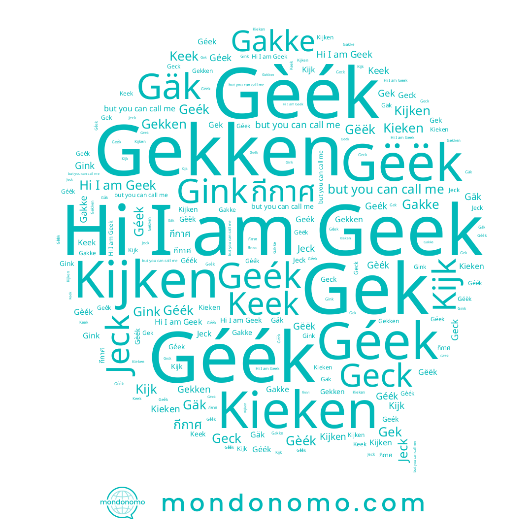 name Gëëk, name Gekken, name Gink, name Géék, name Gek, name Kijk, name Geek, name Gäk, name Jeck, name Gakke, name Géek, name Keek, name Kieken, name กีกาศ, name Gèék, name Geck, name Geék