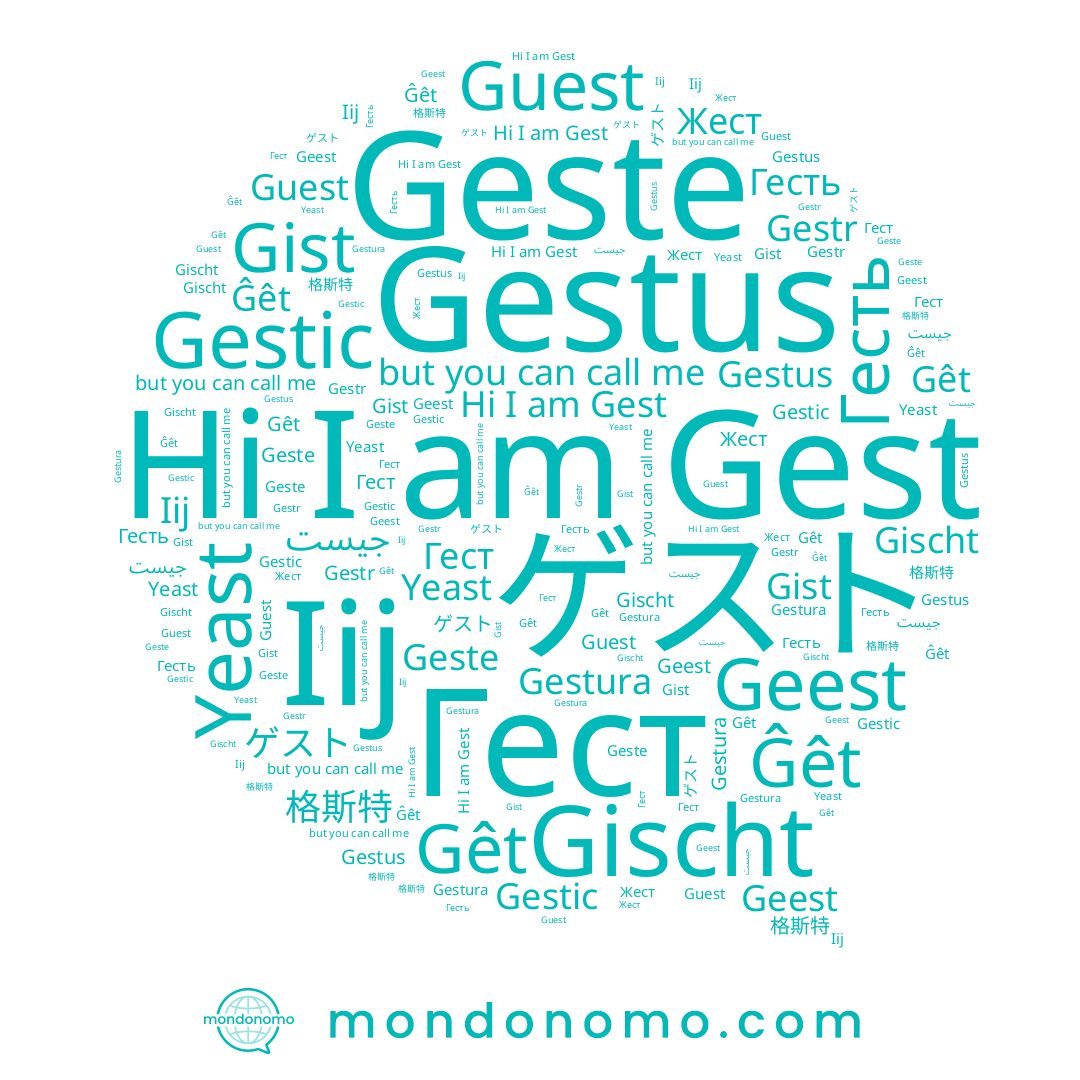 name Gestic, name Ĝêt, name Geest, name Geste, name Guest, name 格斯特, name Gestura, name ゲスト, name Гест, name Gest, name Gist, name Гесть, name Yeast, name Gêt, name Gischt, name Gestr