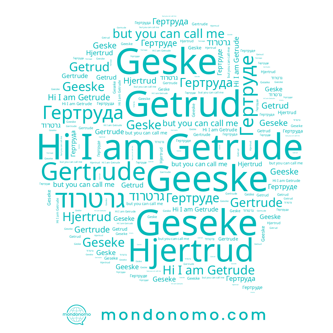 name Geeske, name Гертруда, name Getrude, name Гертруде, name Geske, name Hjertrud, name Getrud, name גרטרוד, name Gertrude