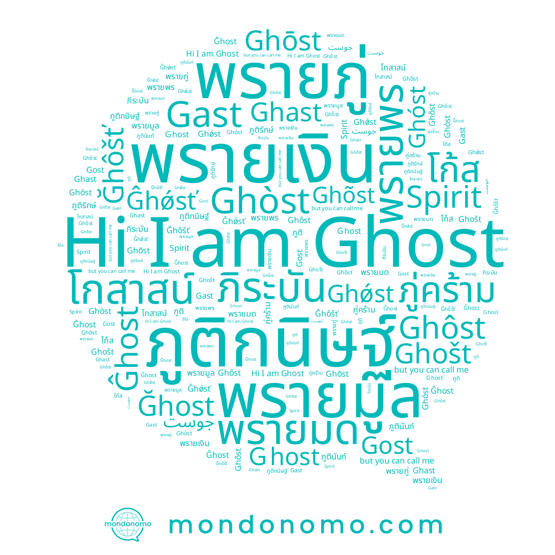 name โกสาสน์, name Ghošt, name Gast, name ภู่คร้าม, name พรายพร, name Ĝhost, name Ｇhost, name ภิระบัน, name โก้ส, name พรายมูล, name Ğhôšť, name Ghòst, name Ghōst, name Ğhost, name Ghóst, name Ghôst, name ภูติรักษ์, name พรายเงิน, name Gost, name Ghõst, name พรายภู่, name พรายมด, name جوست, name ภูติกนิษฐ์, name Spirit, name ภูตินันท์, name Ghost, name ภูติ, name Ghast