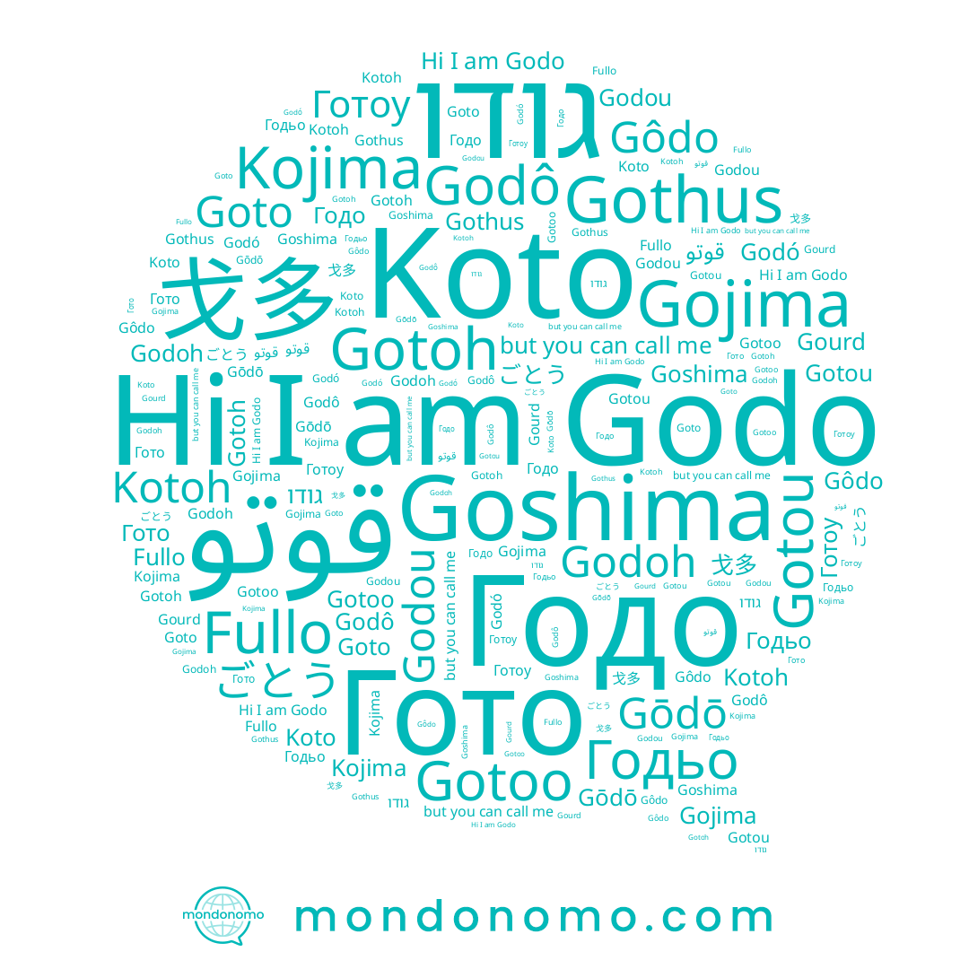 name Godó, name Gothus, name Gōdō, name Gotoh, name Godo, name Gôdo, name ごとう, name Goshima, name Godou, name 戈多, name Godoh, name Koto, name Готоу, name גודו, name قوتو, name Gotou, name Godô, name Kotoh, name Годьо, name Gotoo, name Fullo, name Goto, name Гото, name Gourd, name Gojima, name Kojima