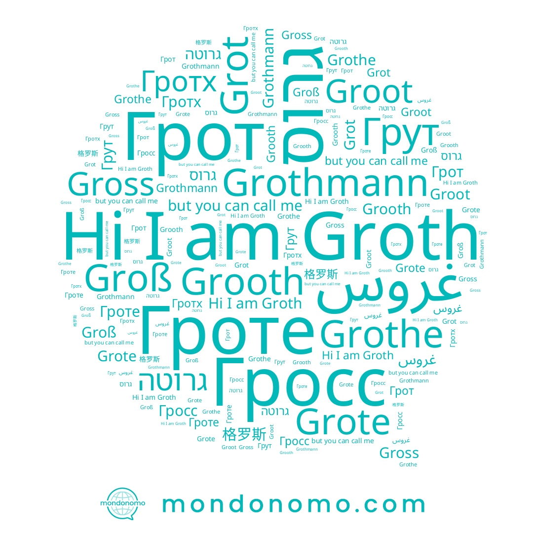 name Гроте, name Gross, name Grothmann, name Grot, name Grothe, name Грут, name غروس, name גרוס, name Grote, name Гросс, name Гротх, name Grooth, name Грот, name גרוטה, name Groth, name Groot, name 格罗斯, name Groß